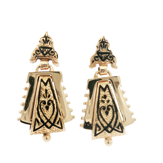 Vintage 14k yellow gold Victorian Style Enameled Drop Earrings