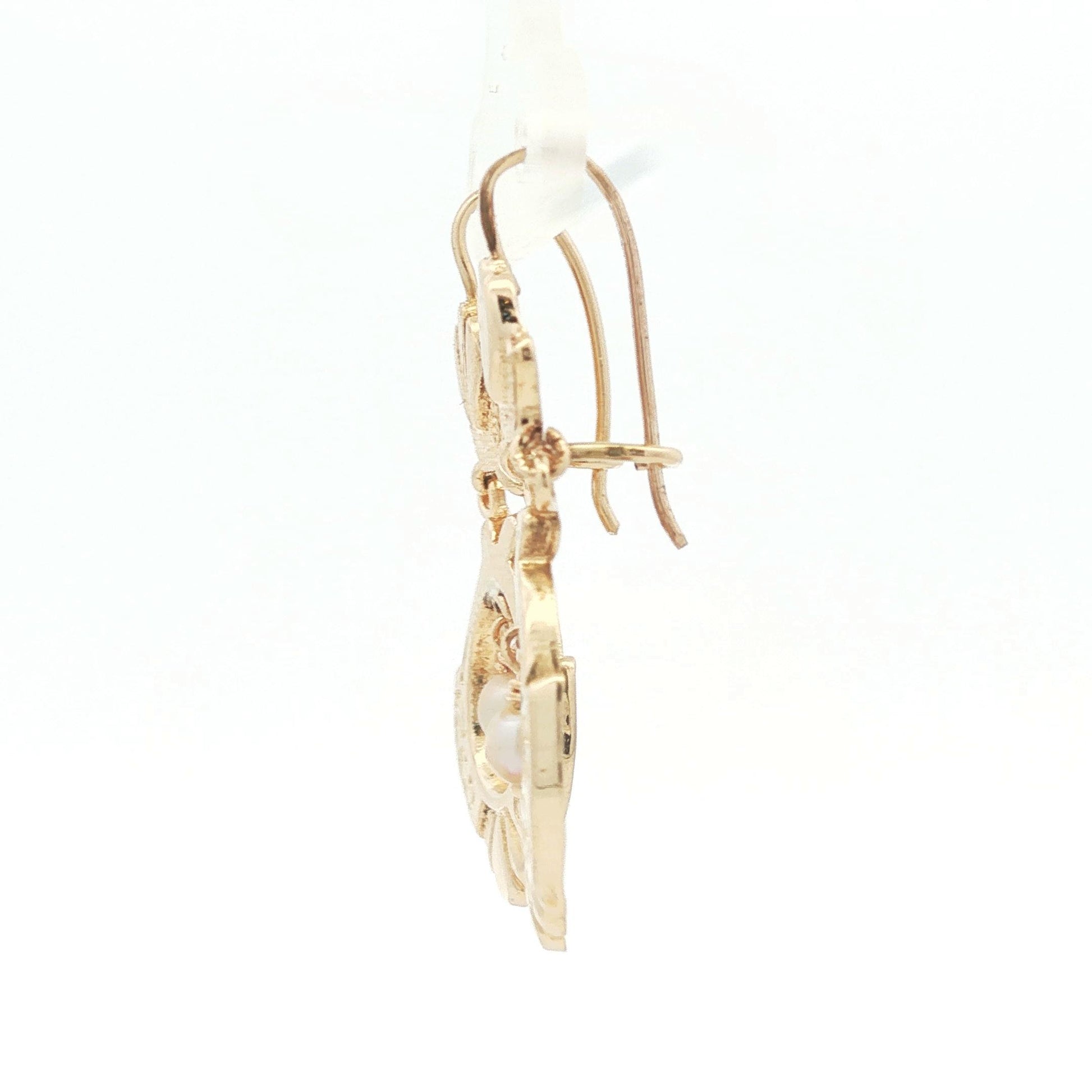 Vintage 14k yellow gold Victorian Styled Drop Earrings with Freshwater Pearls