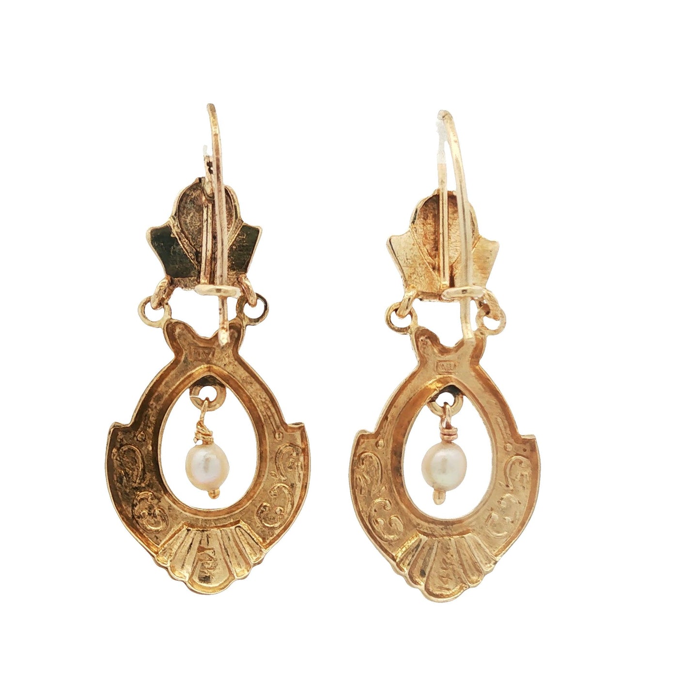 Vintage 14k yellow gold Victorian Styled Drop Earrings with Freshwater Pearls