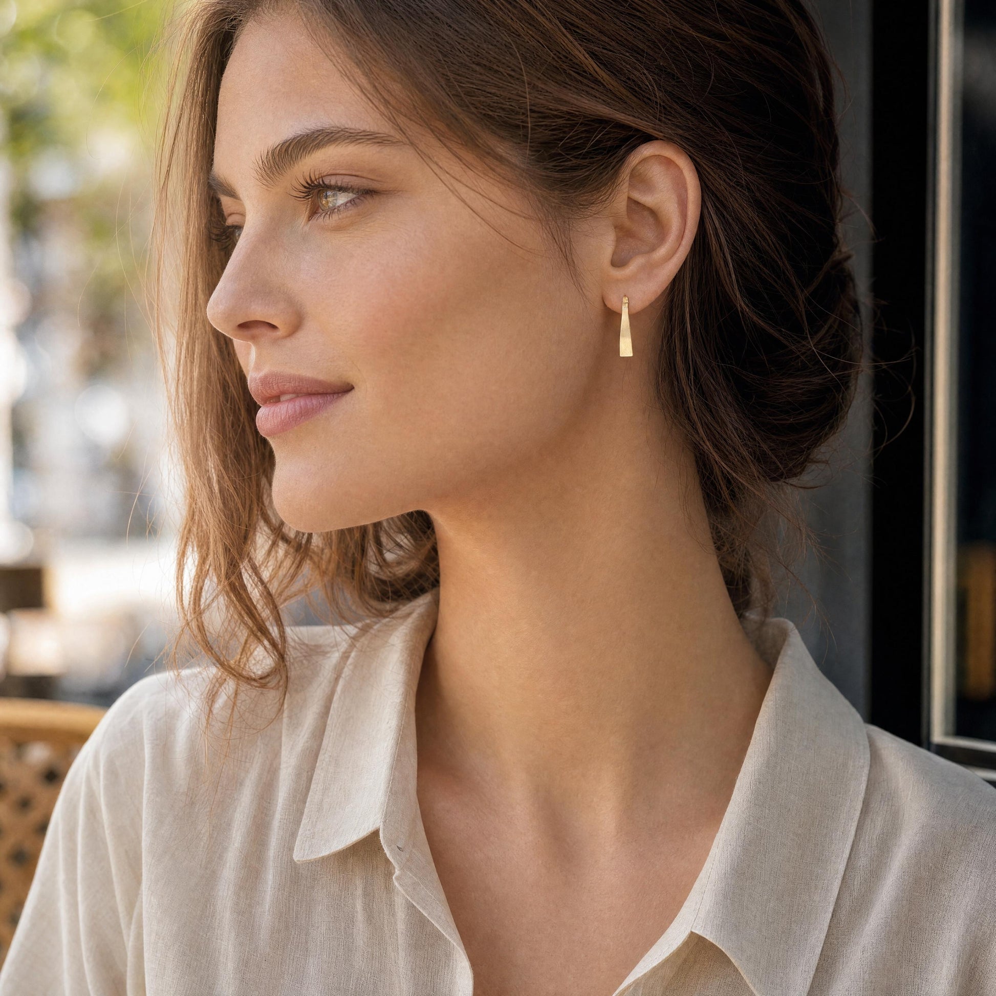 Late 20th Century 18k Yellow Gold Textured J-hoop Earrings