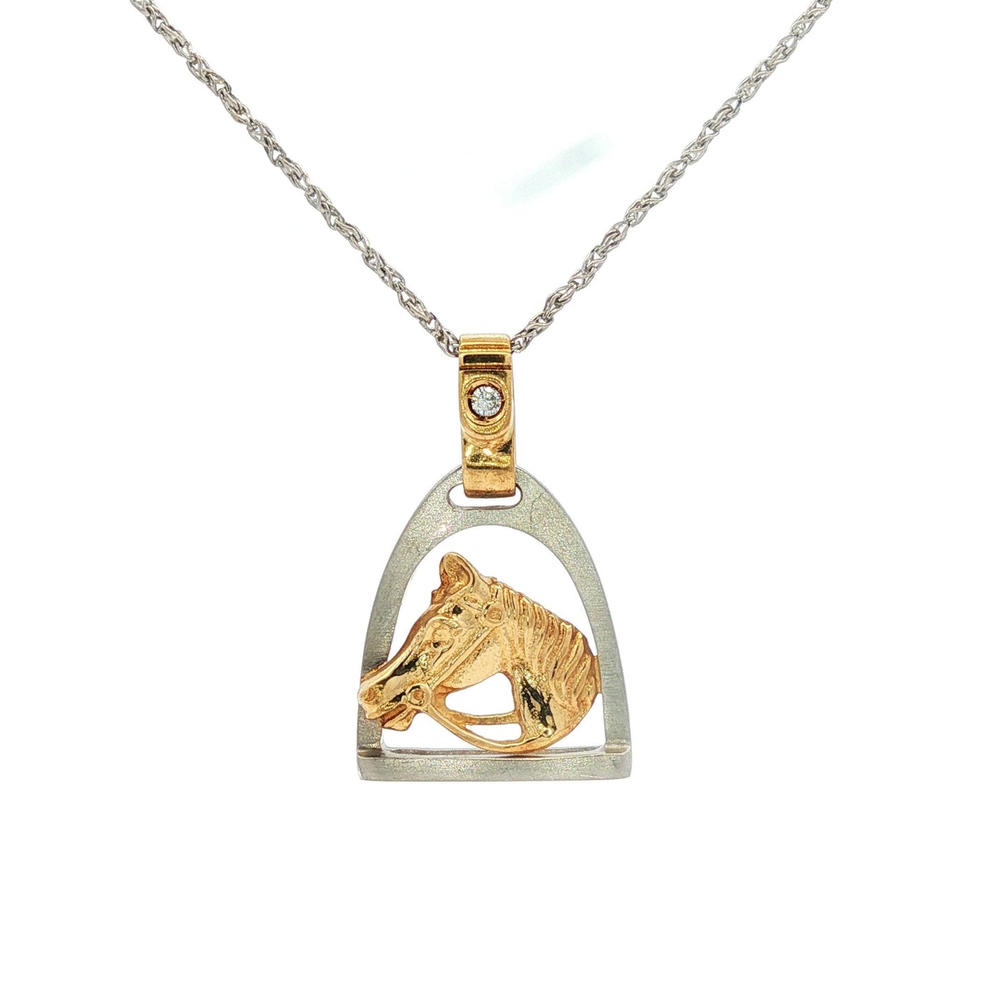 Platinum and 18k Horse Head and Stirrup Pendant on a 20" Platinum Chain