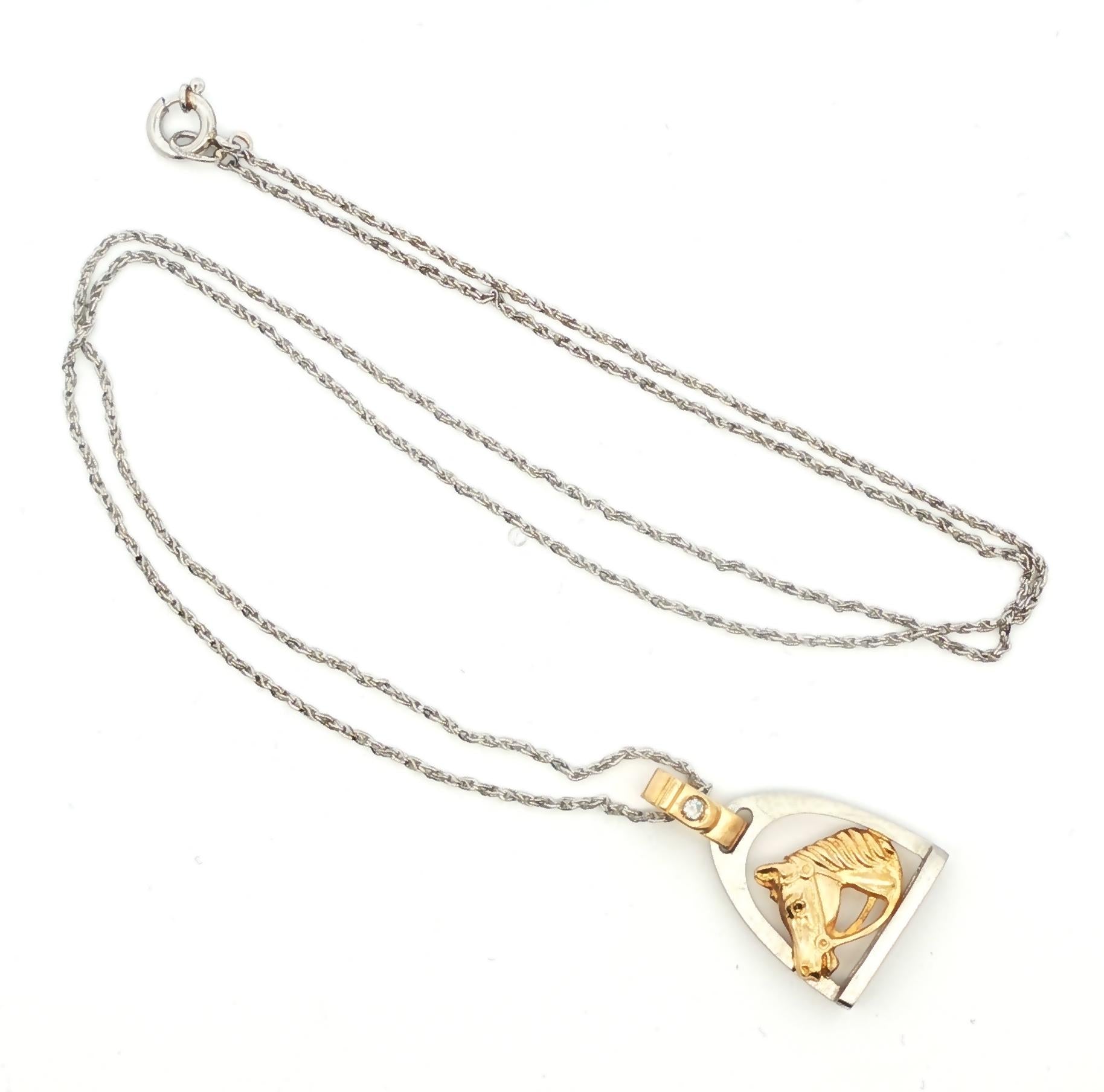 Platinum and 18k Horse Head and Stirrup Pendant on a 20" Platinum Chain