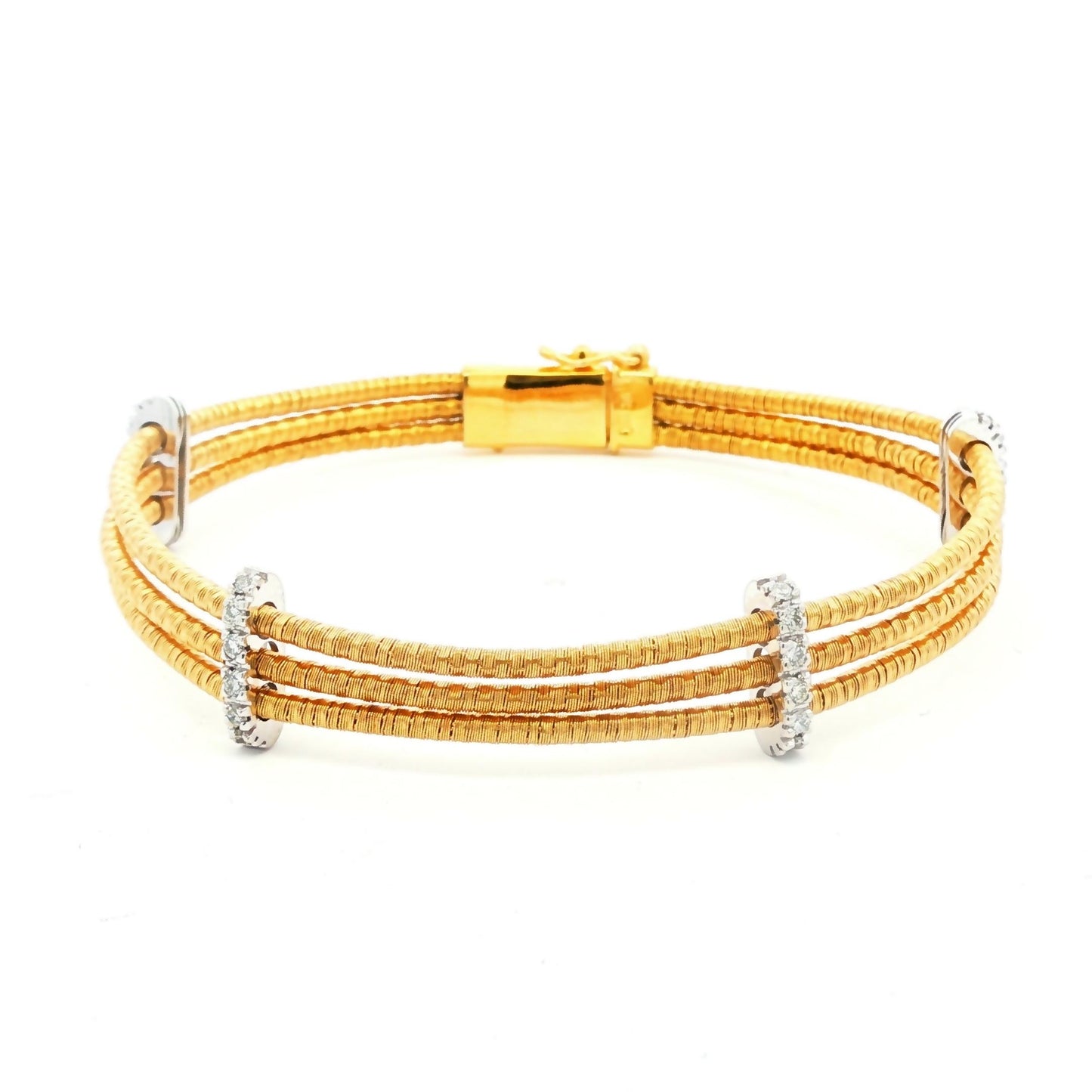 Vintage I. Reiss Woven Link Three Row Cable Bracelet with Diamond Dividers