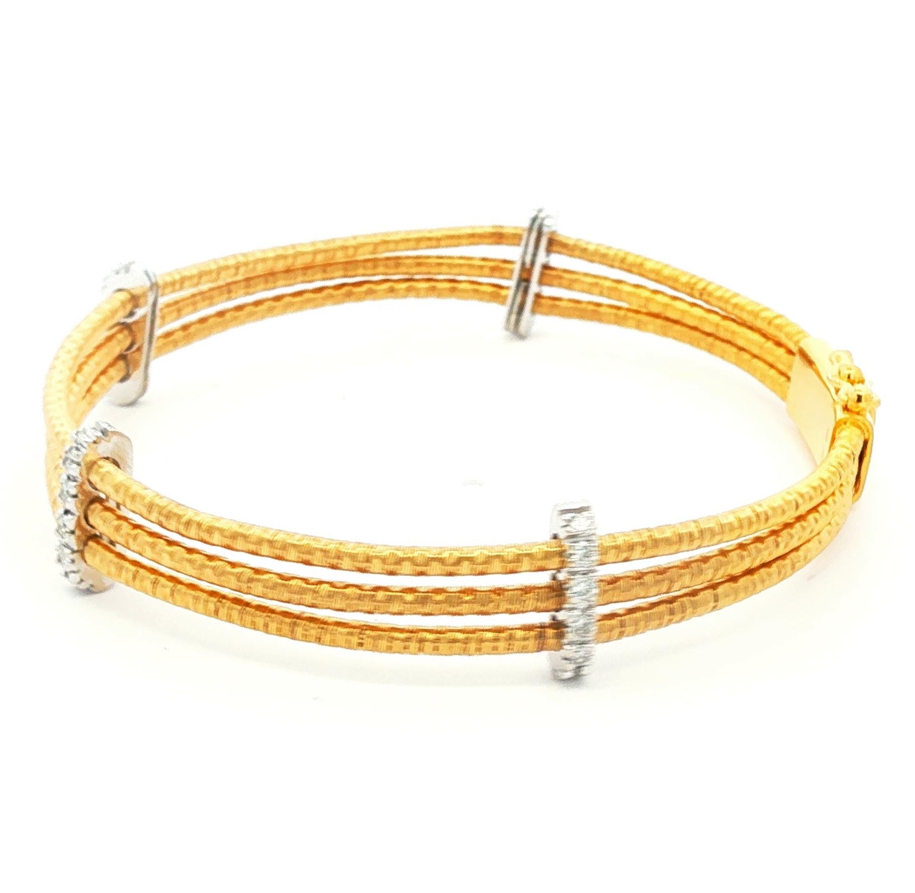 Vintage I. Reiss Woven Link Three Row Cable Bracelet with Diamond Dividers