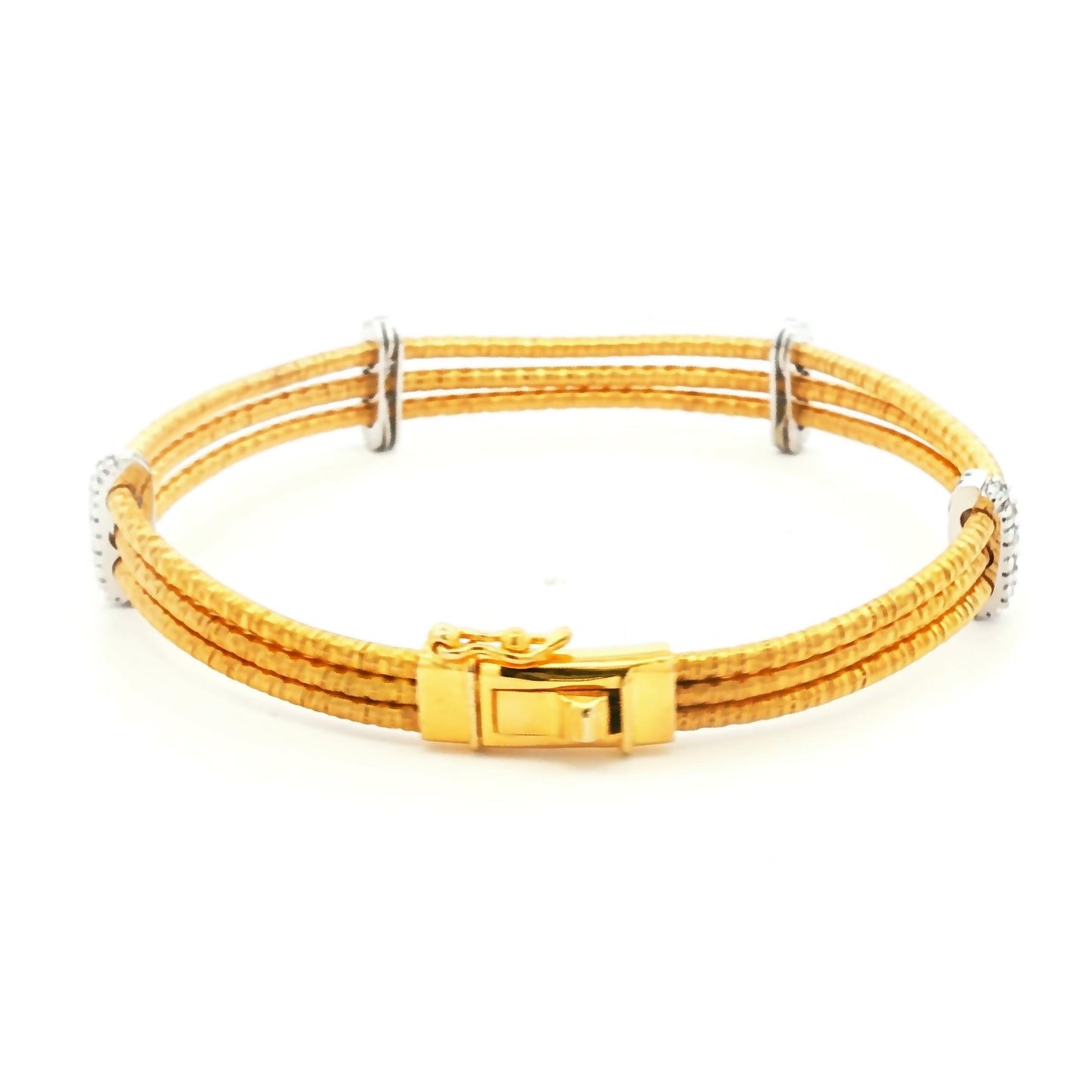 Vintage I. Reiss Woven Link Three Row Cable Bracelet with Diamond Dividers