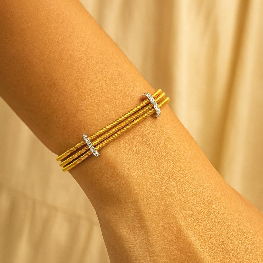 Vintage I. Reiss Woven Link Three Row Cable Bracelet with Diamond Dividers