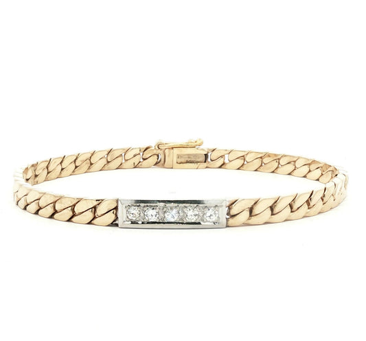 Vintage 14k Two Tone Cuban Link Diamond Bracelet