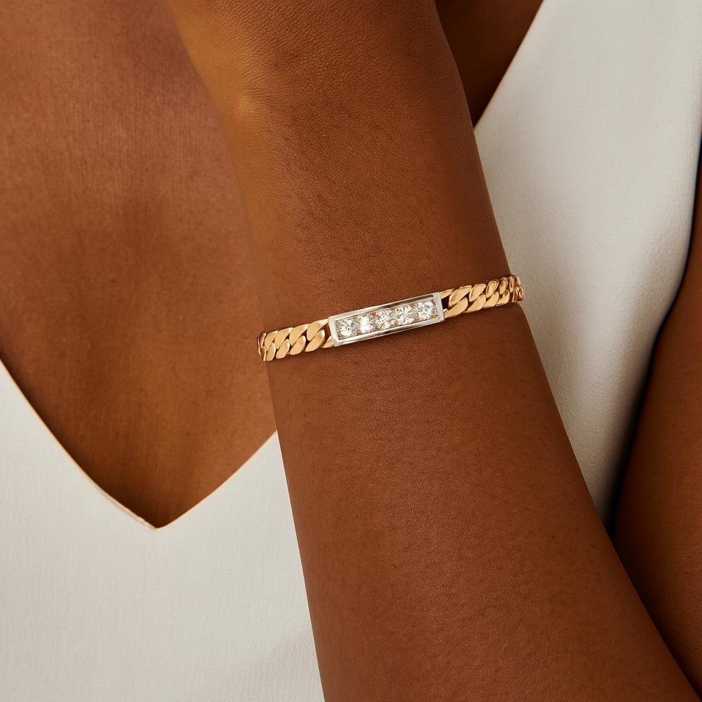 Vintage 14k Two Tone Cuban Link Diamond Bracelet