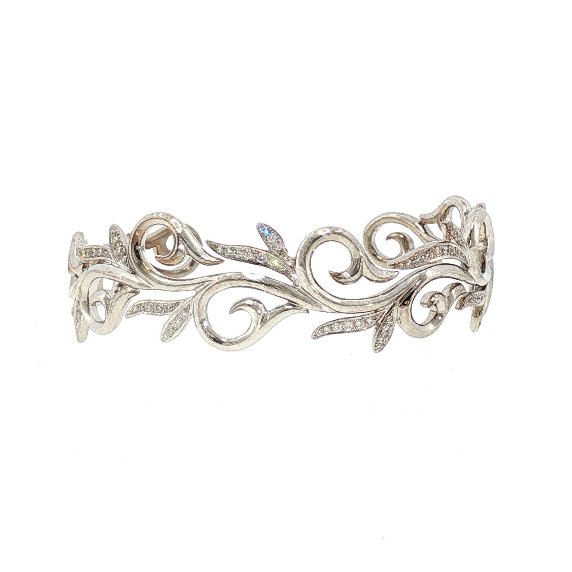 Late 20th century Chad Allison 80 diamond Leaf and Vine Cuff Bracelet