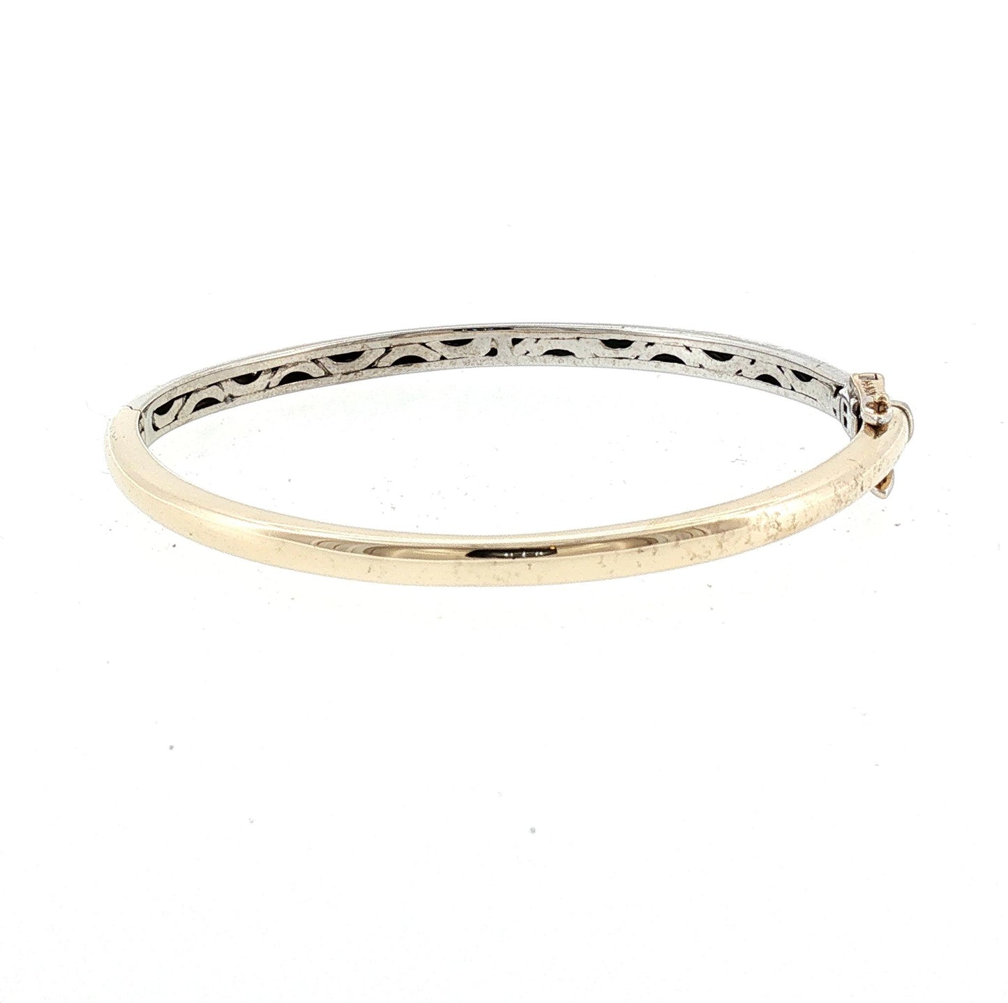 Late 20th Century 14 karat Two Tone Flush Set Diamond Hinged Bracelet
