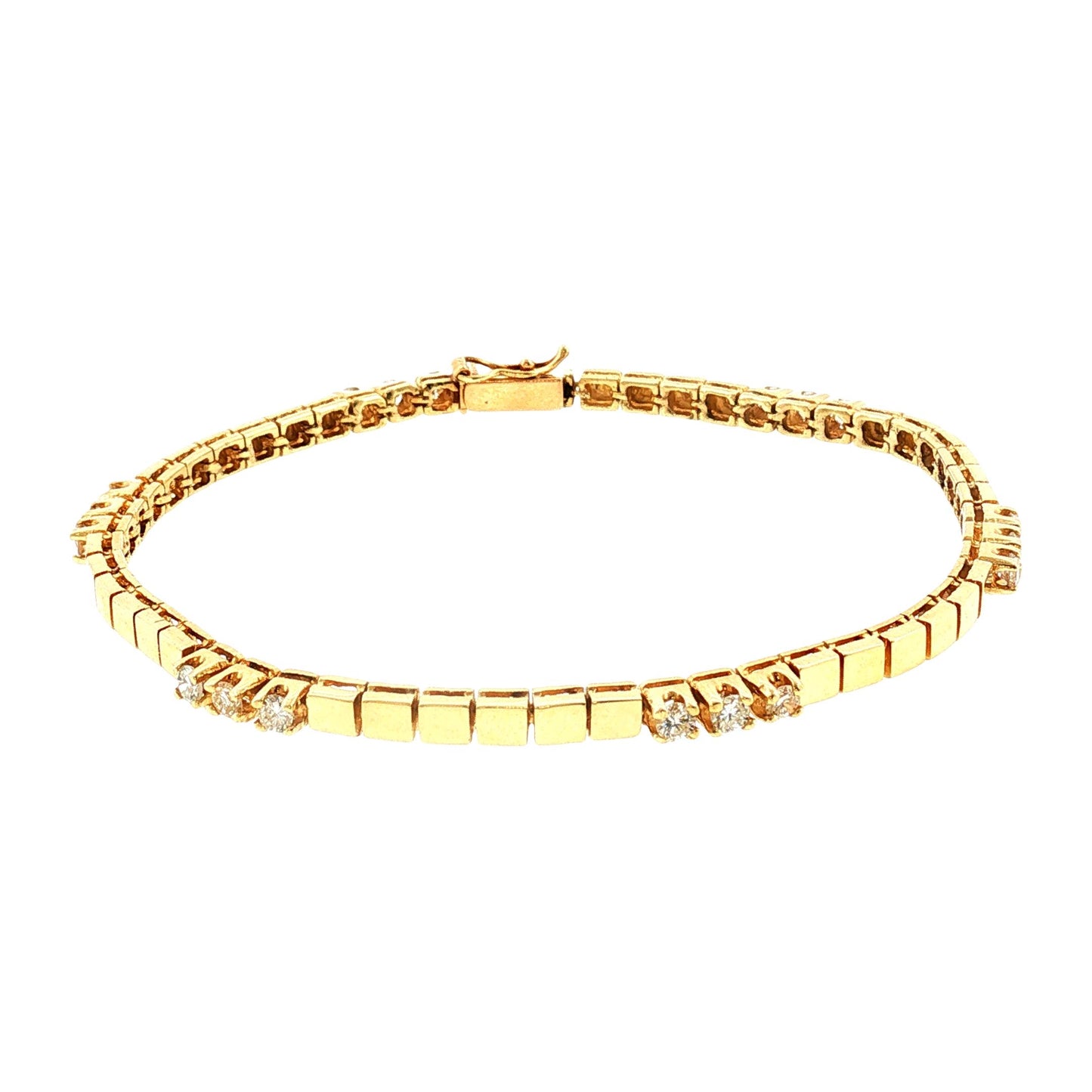 Late 20th-Century 14k Yellow Gold Diamond Box Link Bracelet