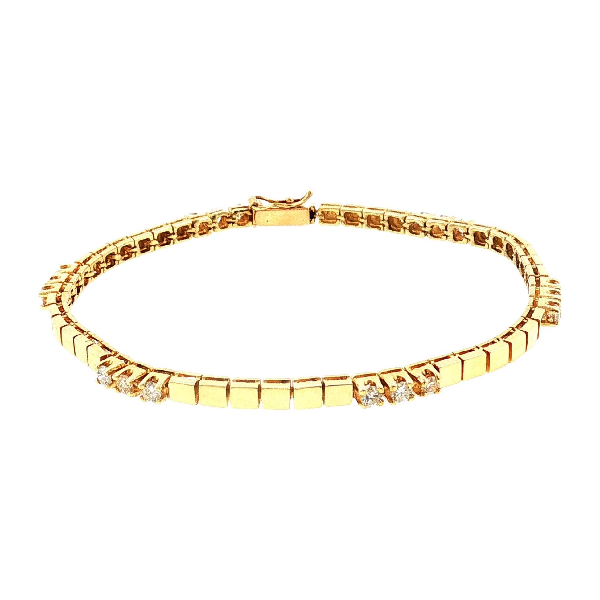 Late 20th-Century 14k Yellow Gold Diamond Box Link Bracelet