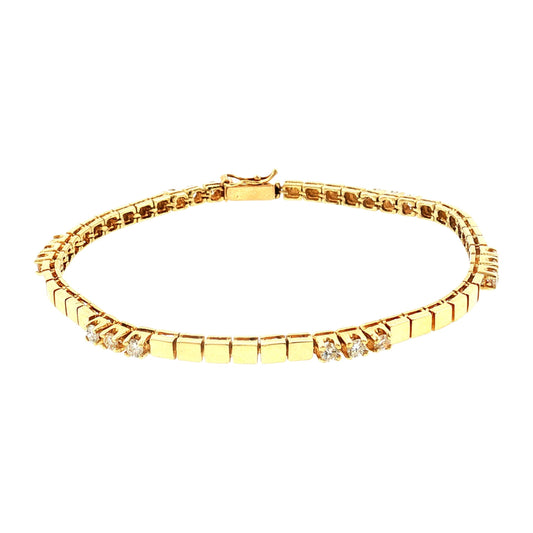 Late 20th-Century 14k Yellow Gold Diamond Box Link Bracelet