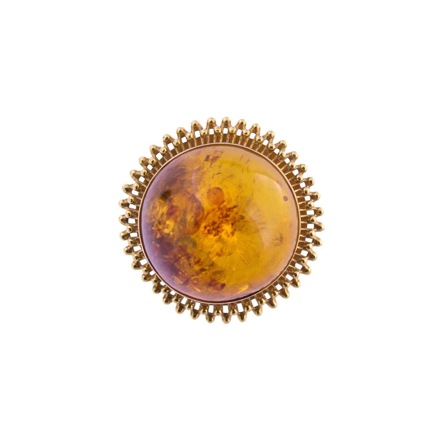 18K Gold Oversized Amber Domed Handmade Filigree Ring
