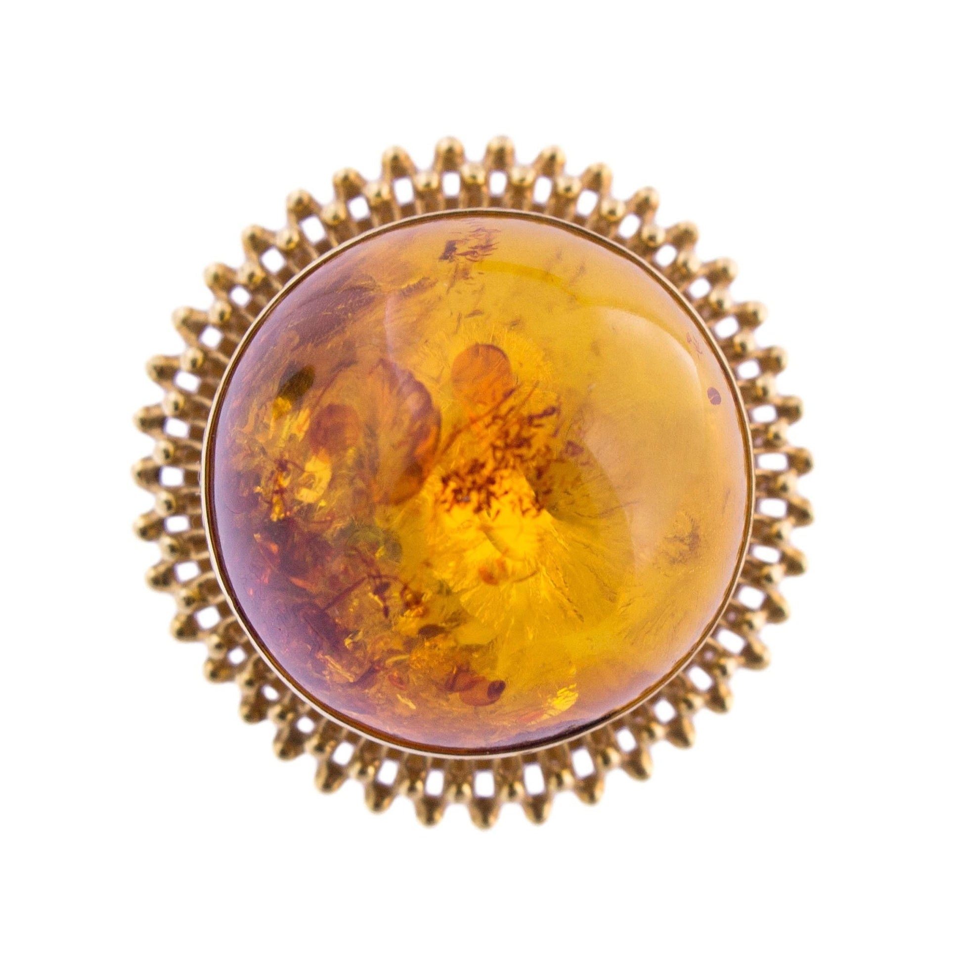 18K Gold Amber Domed Filigree Ring
