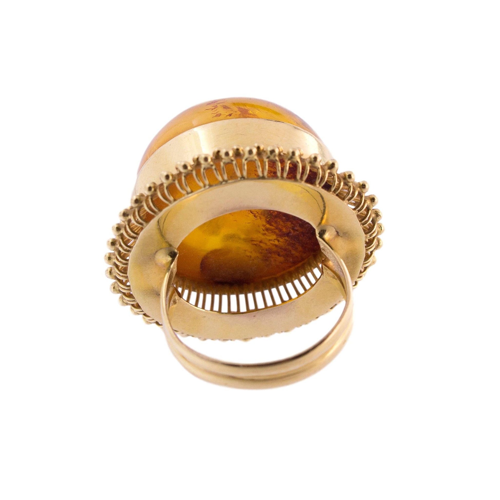 18K Gold Amber Domed Filigree Ring