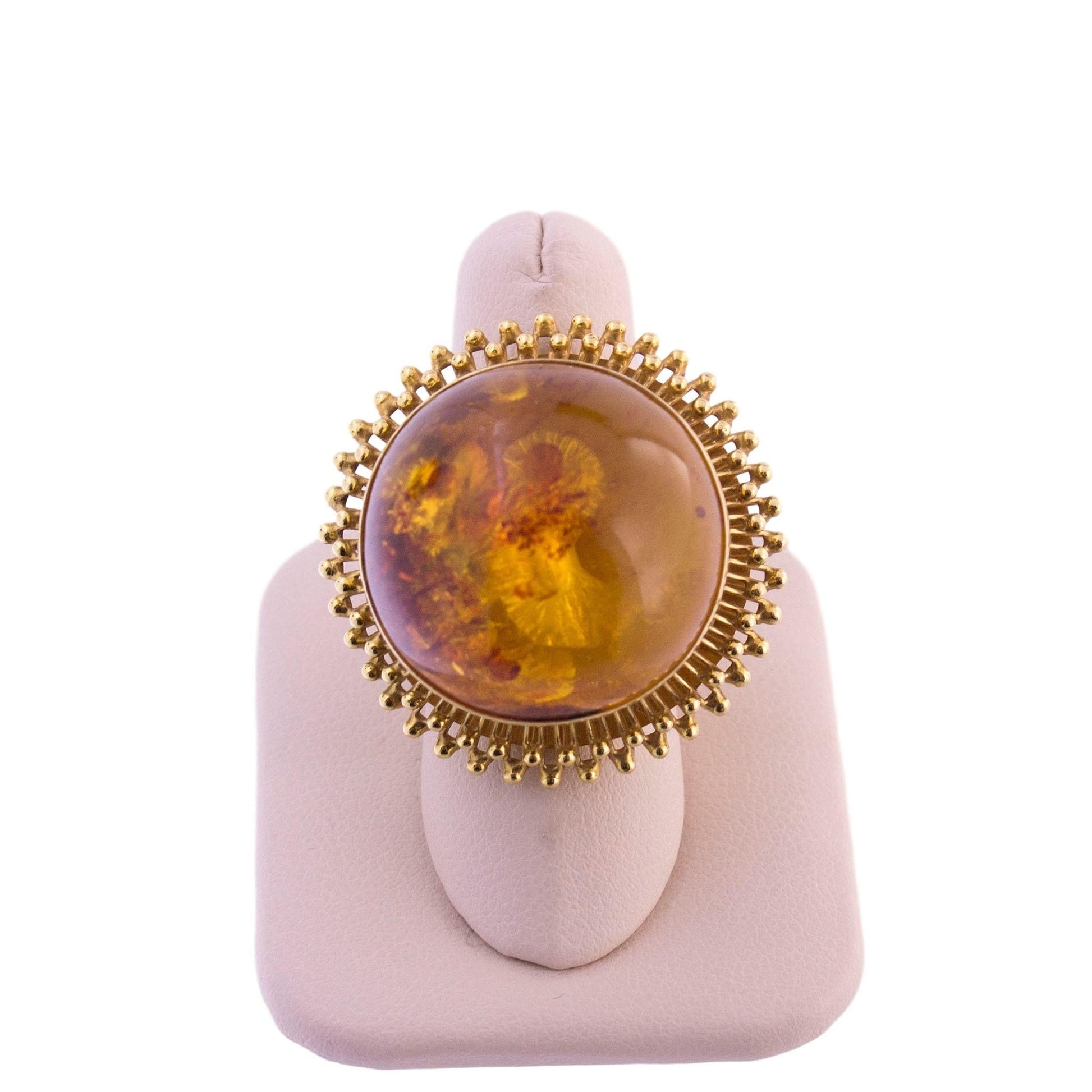 18K Gold Amber Domed Filigree Ring