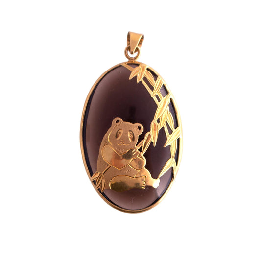 18K Gold Smoky Quartz Panda Pendant