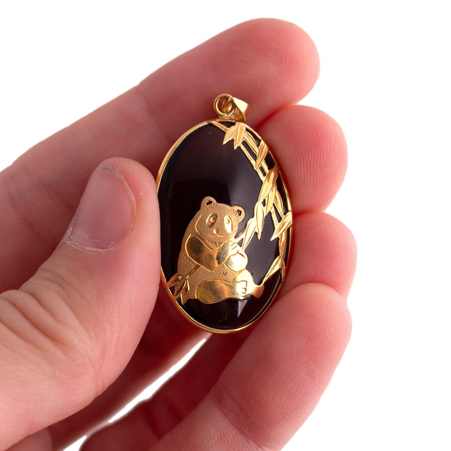 18K Gold Smoky Quartz Panda Pendant