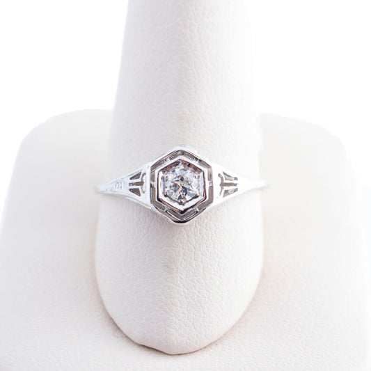 18K White Gold Art Deco Engagement Ring
