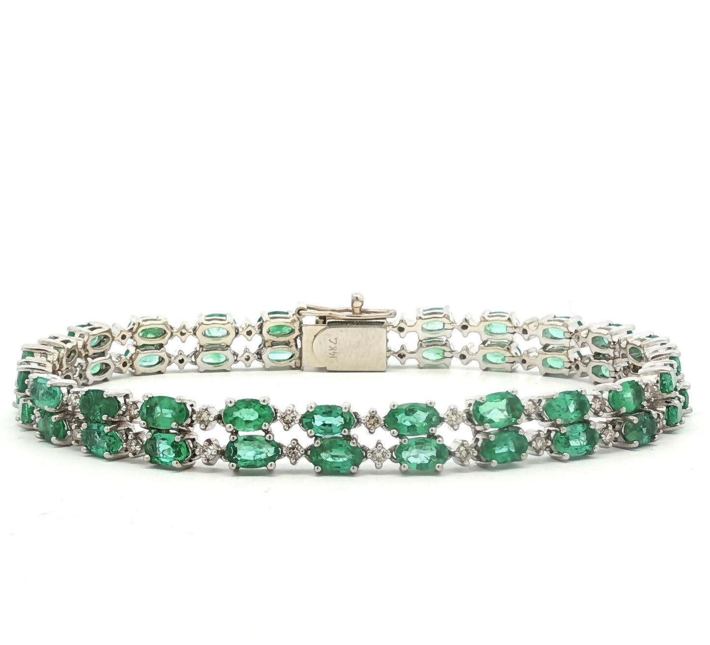 Vintage Marquise Natural Emerald and Diamond Two Row Bracelet