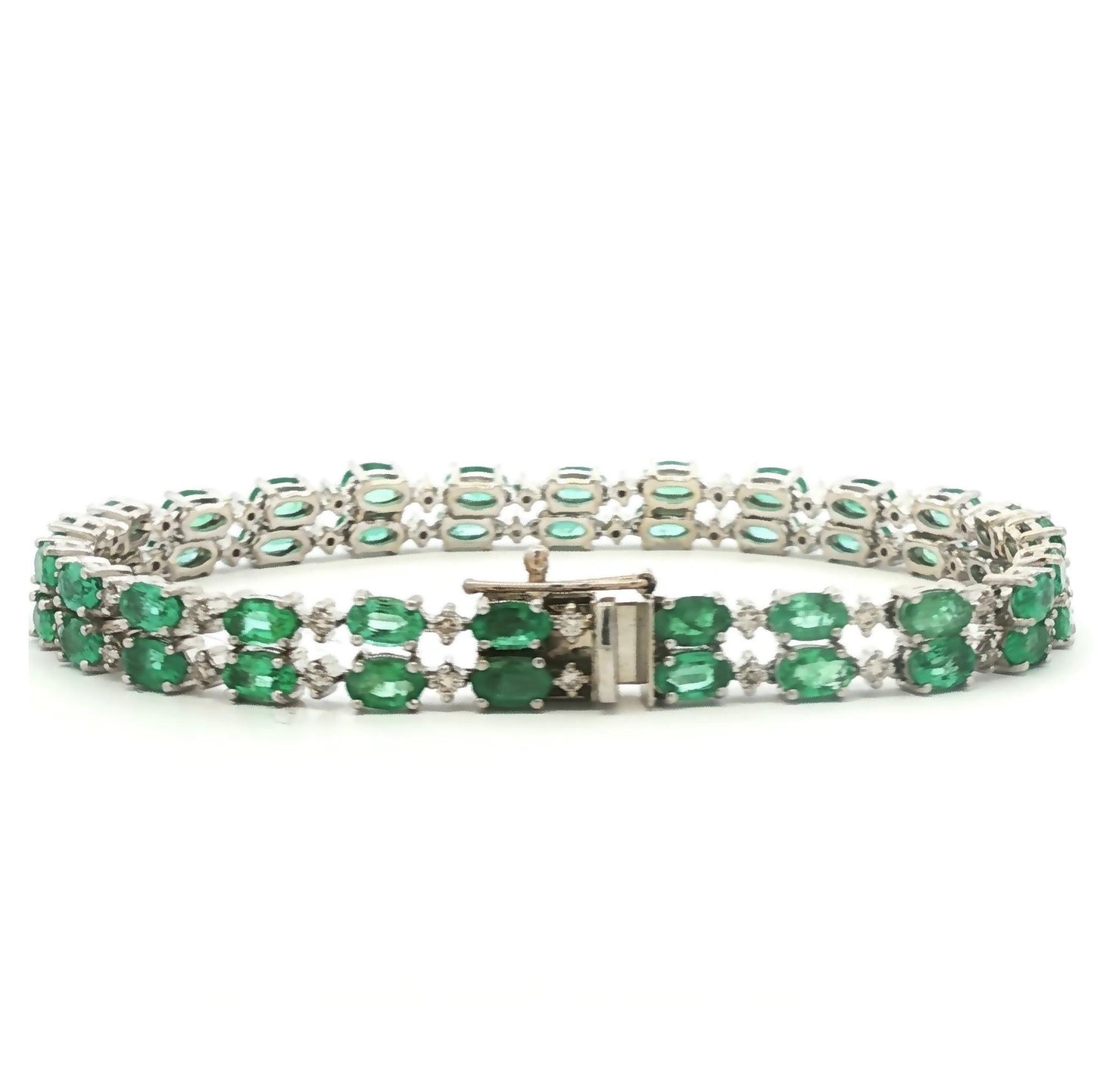 Vintage Marquise Natural Emerald and Diamond Two Row Bracelet