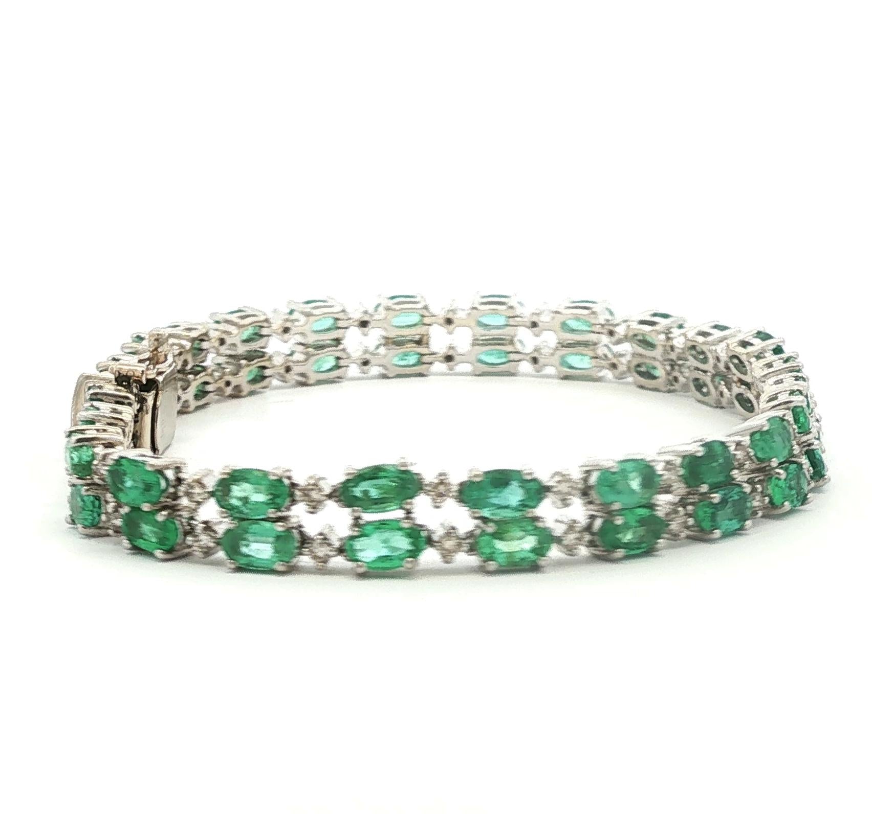 Vintage Marquise Natural Emerald and Diamond Two Row Bracelet