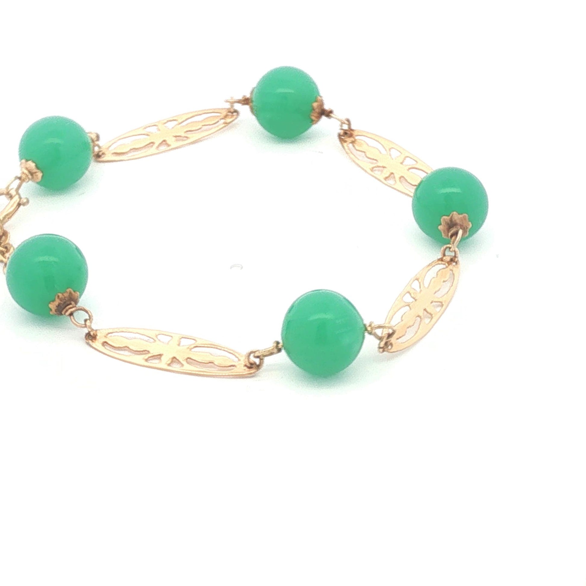 Vintage 1940's Green Onyx and 14k yellow gold Station Bracelet