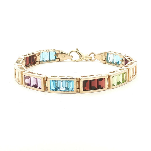 Vintage 14k yellow gold Multi Semi-precious Colored Stone Link Bracelet