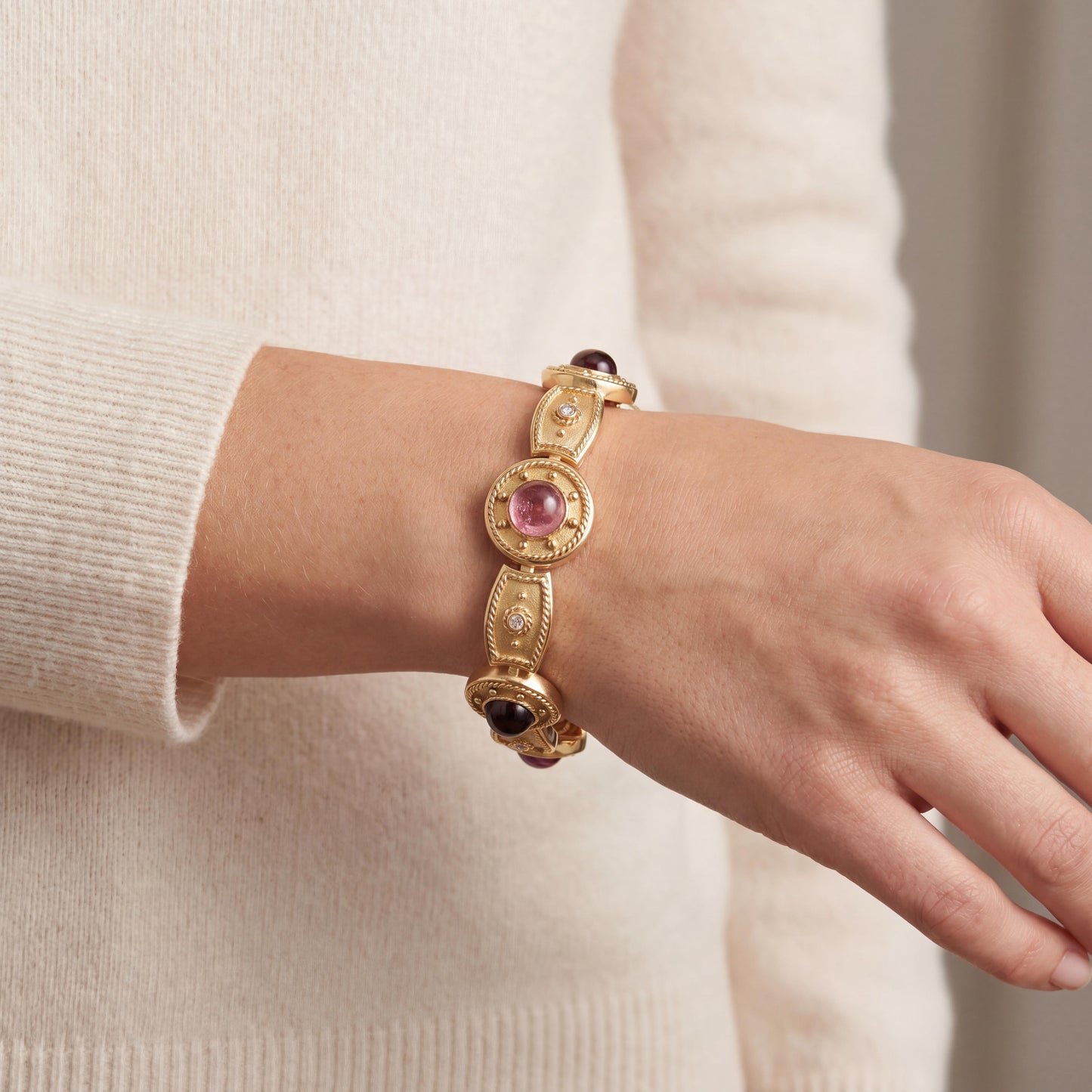 Late 20th Century Byzantine Style Multi-colored gemstone Link Bracelet