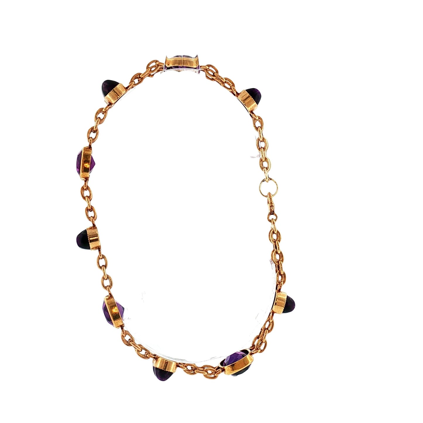 1940's 14k Rose Gold Faceted and Cabochon Fine Amethyst Link Bracelet