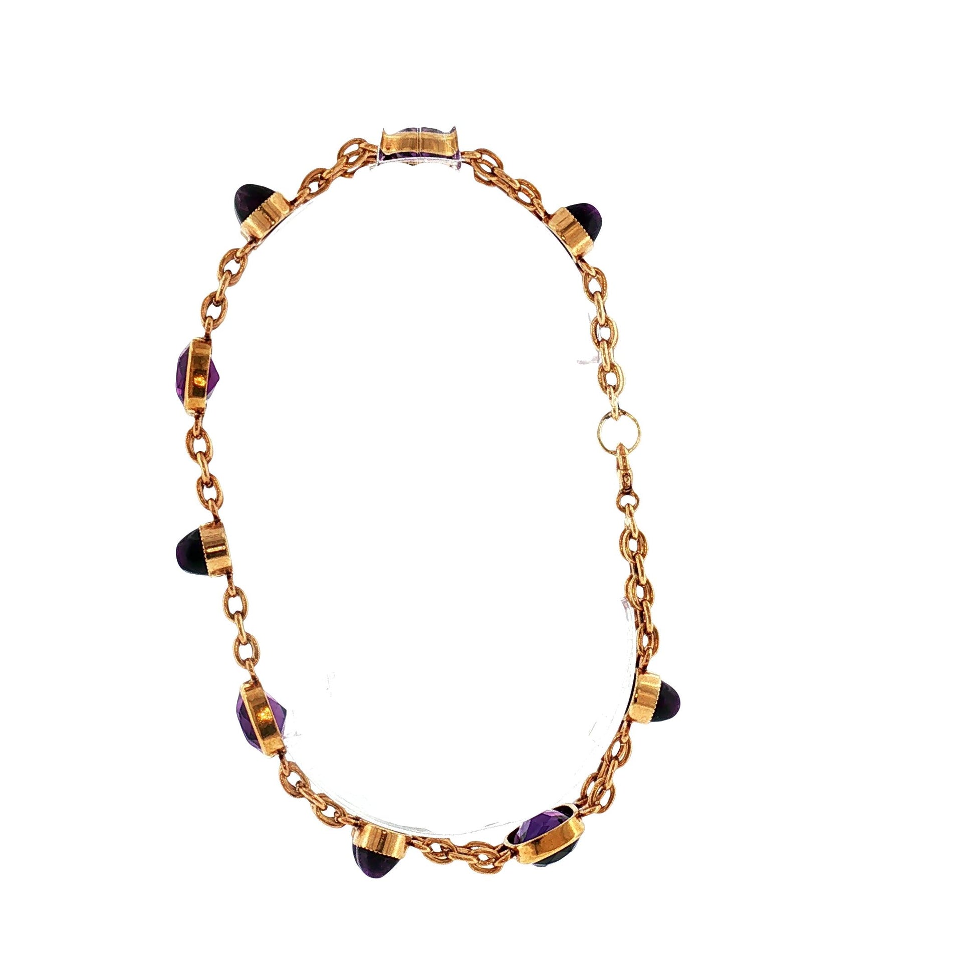 1940's 14k Rose Gold Faceted and Cabochon Fine Amethyst Link Bracelet