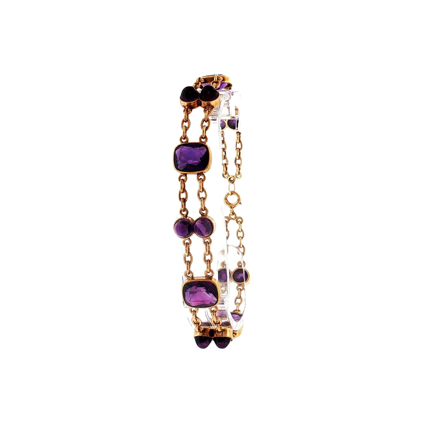 1940's 14k Rose Gold Faceted and Cabochon Fine Amethyst Link Bracelet