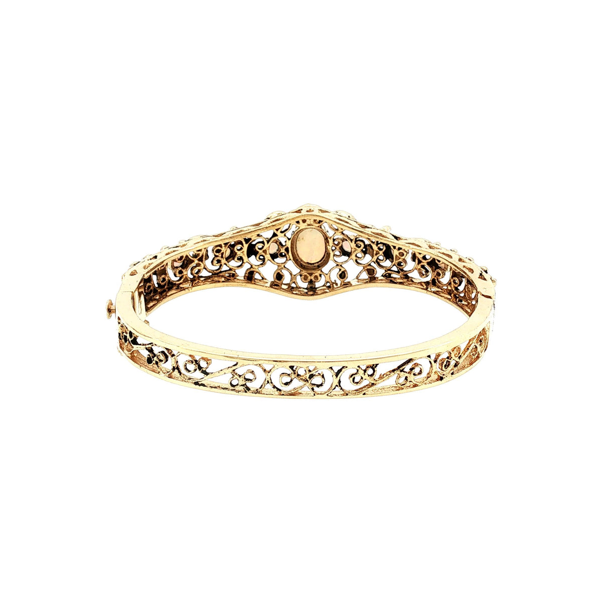 1960's Victorian Revival 14 Karat 9 Opal Hinged Bracelet