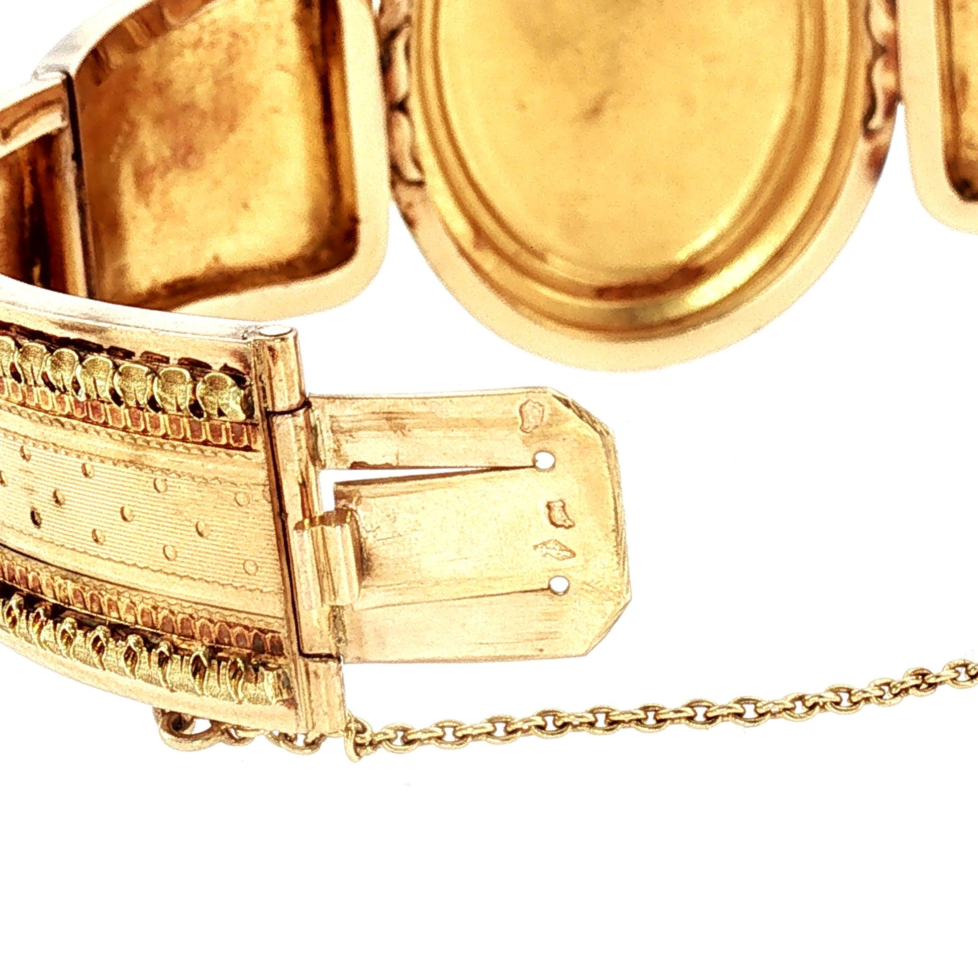 1860's 18k and Platinum Multi-Colored Gold French Flower and Engraved Bracelet
