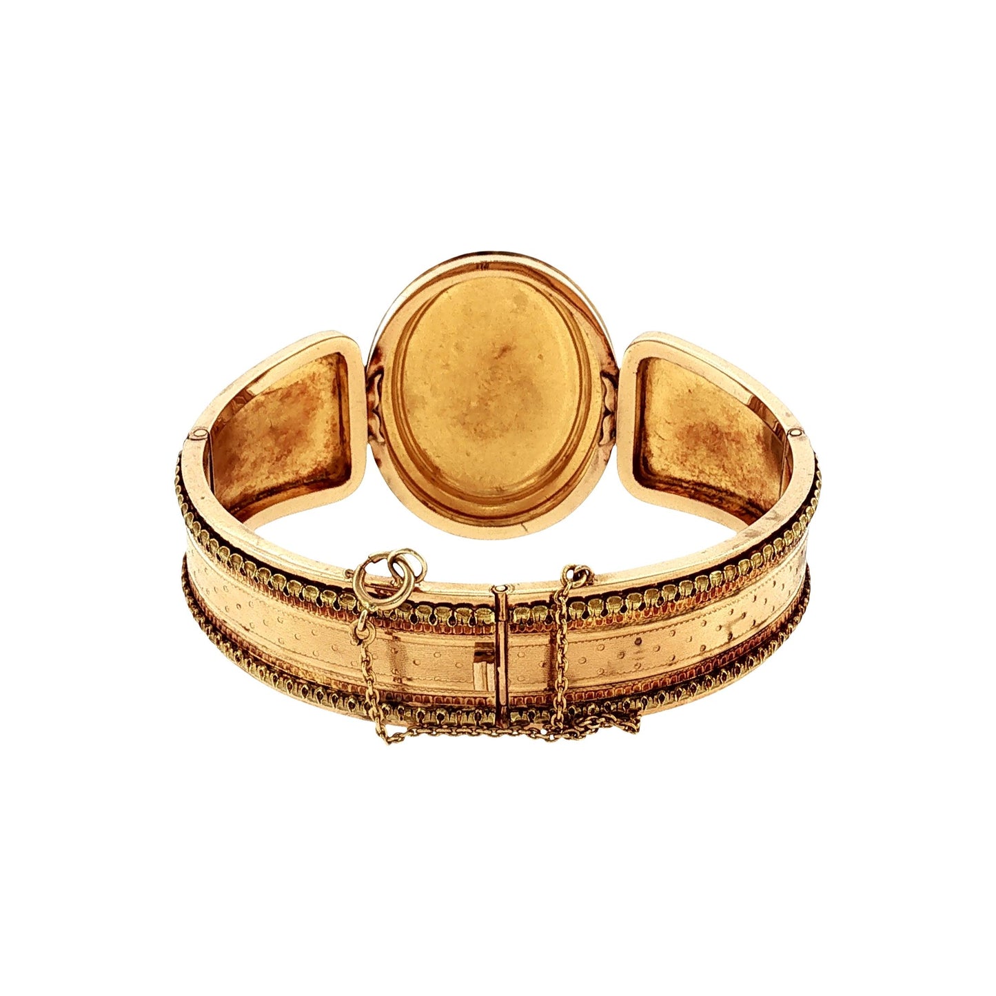 1860's 18k and Platinum Multi-Colored Gold French Flower and Engraved Bracelet