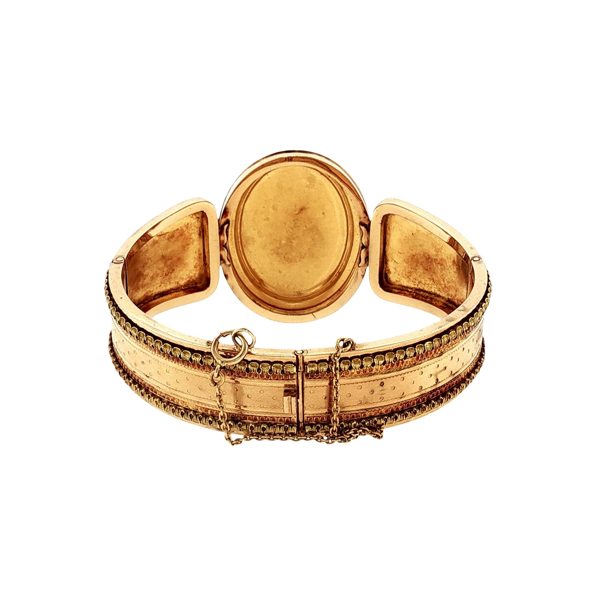 1860's 18k and Platinum Multi-Colored Gold French Flower and Engraved Bracelet