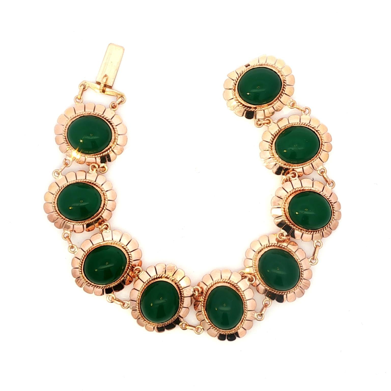 1940's rose gold and green onyx link bracelet