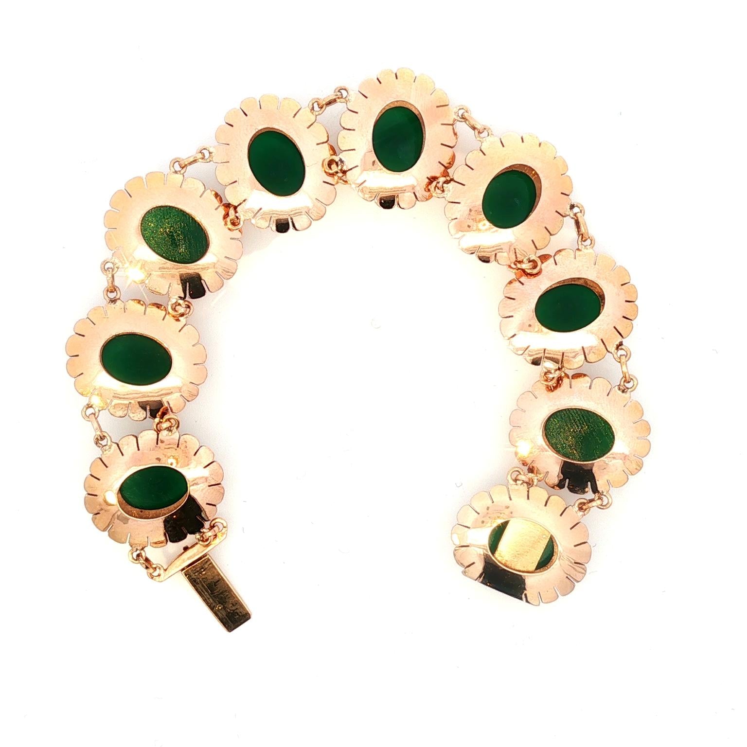1940's rose gold and green onyx link bracelet