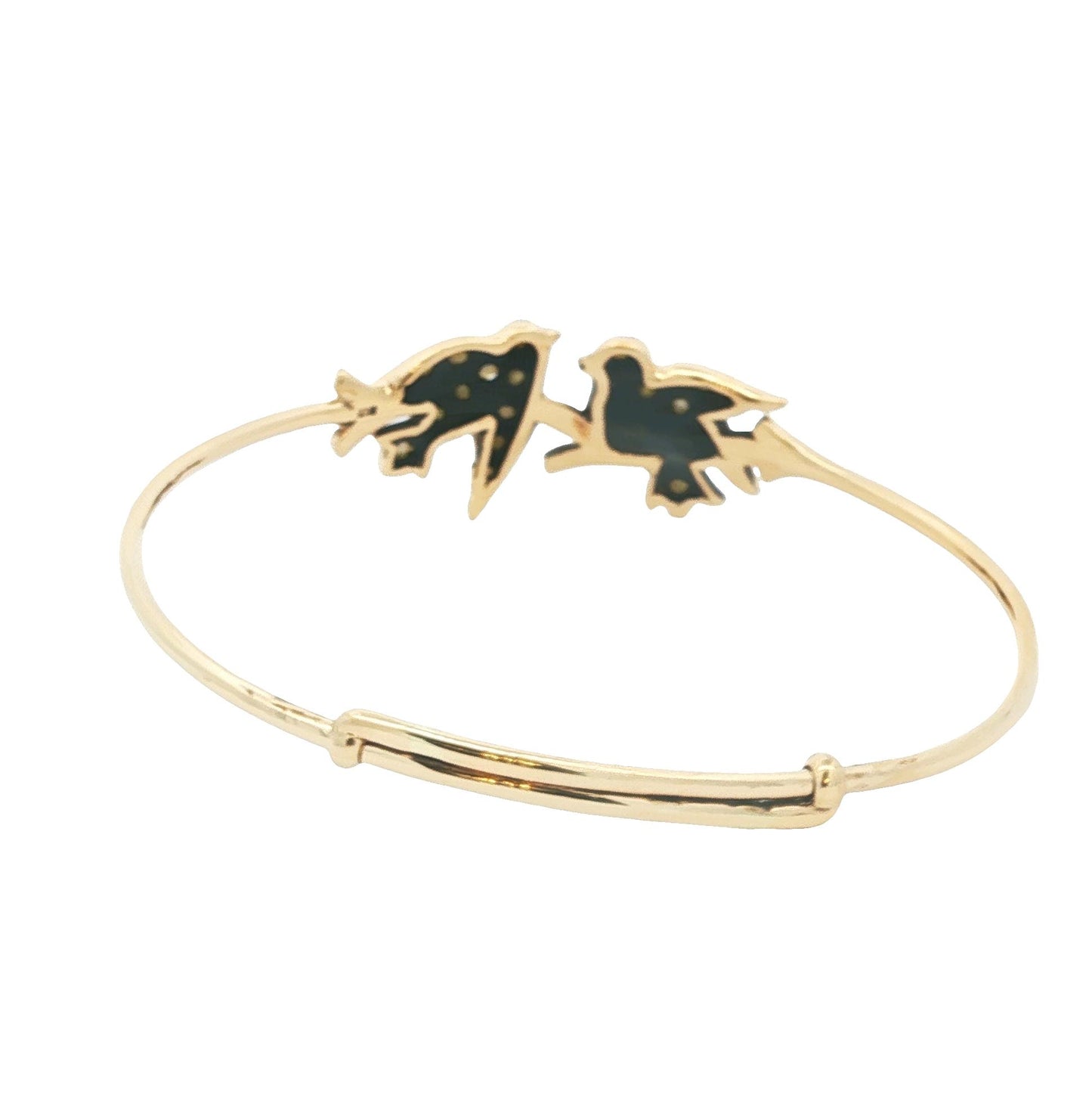 9 karat yellow gold Love Birds with Seed Pearls bangle bracelet