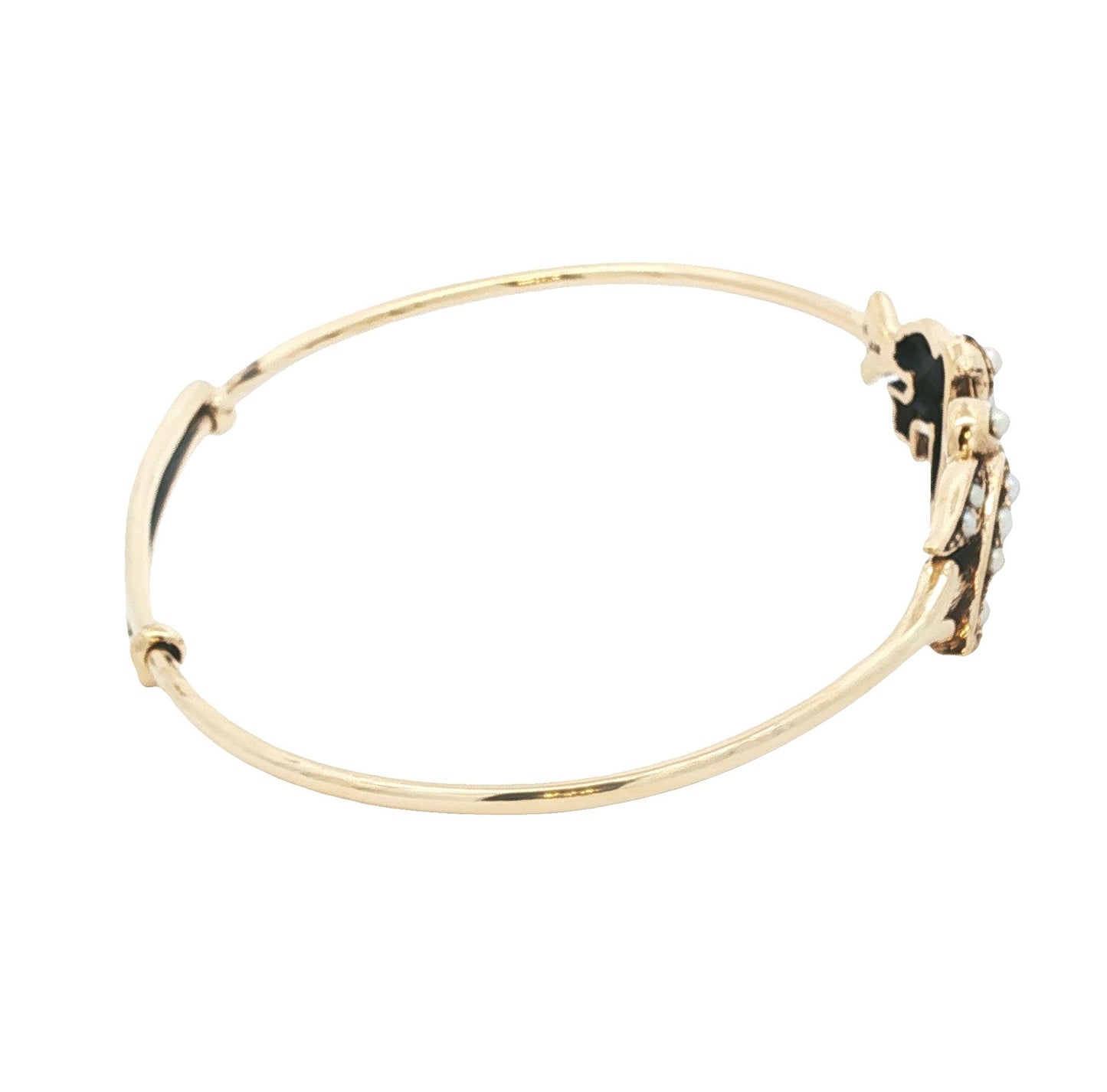 9 karat yellow gold Love Birds with Seed Pearls bangle bracelet
