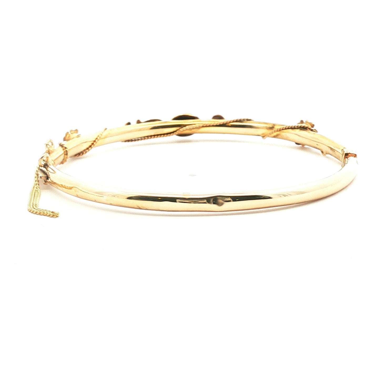 14k yellow gold Victorian Blue Glass Cabochon and Floral Design Hinged Bracelet