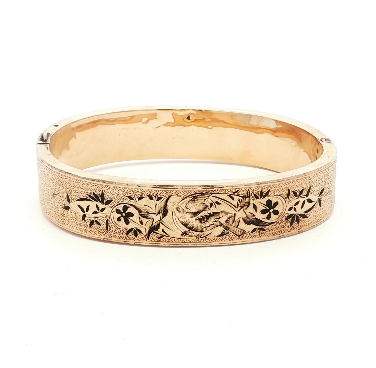 Victorian Taille d'Epargne Enameled 10K Hinged Bracelet