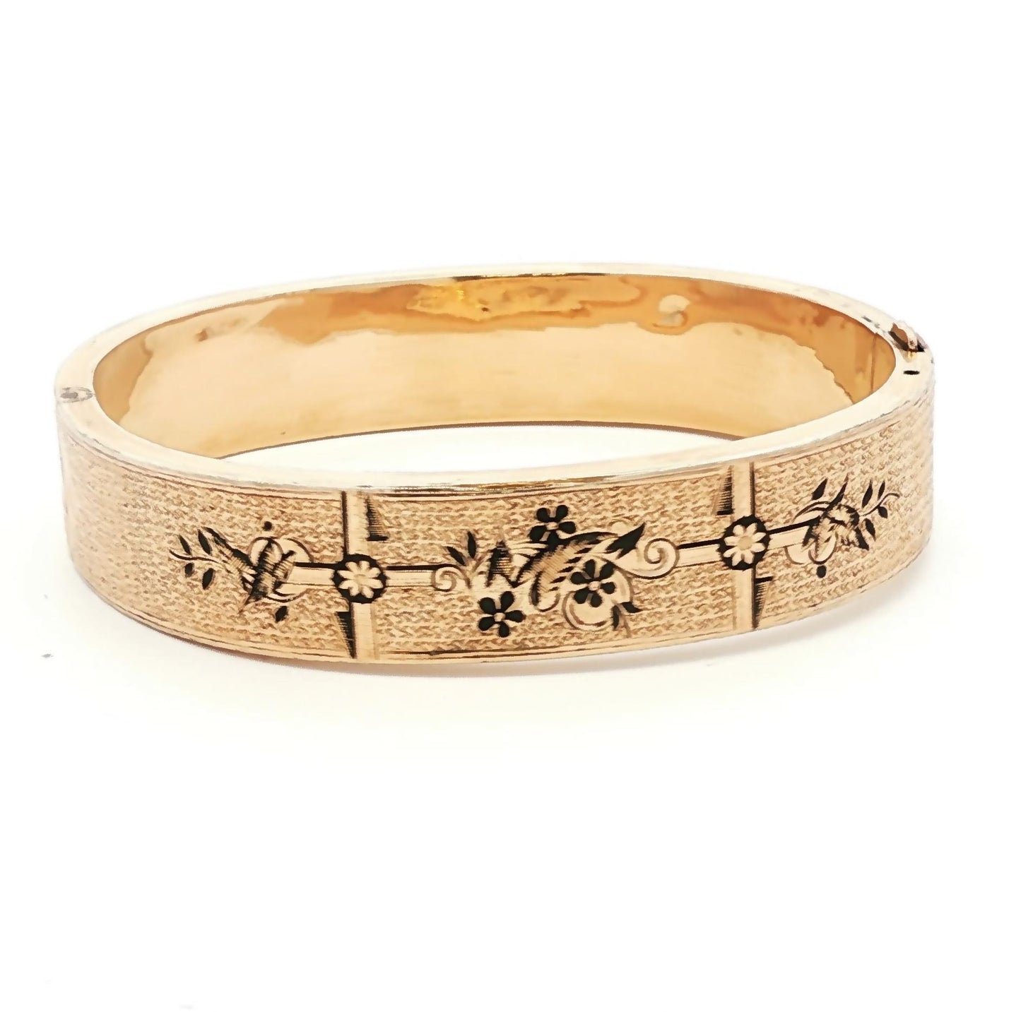 Victorian Taille d'Epargne Enameled 10K Hinged Bracelet