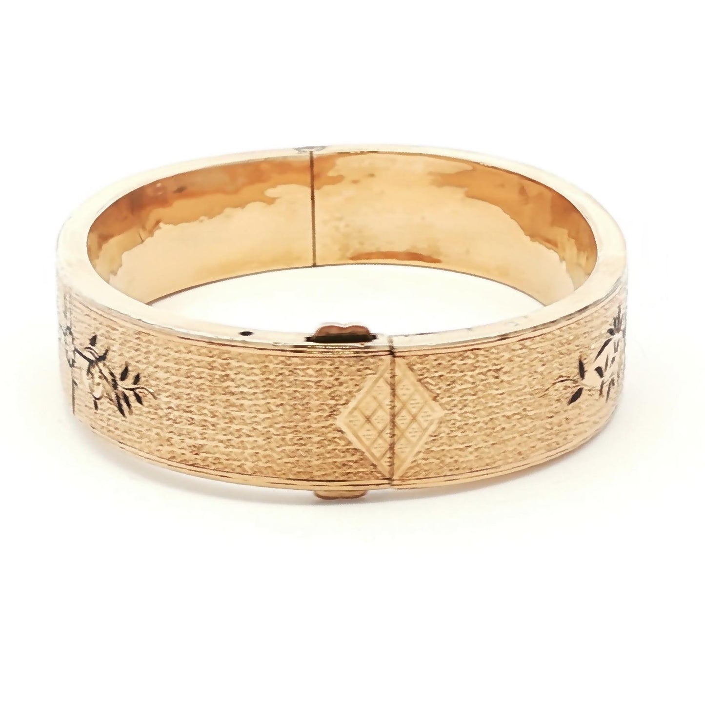 Victorian Taille d'Epargne Enameled 10K Hinged Bracelet