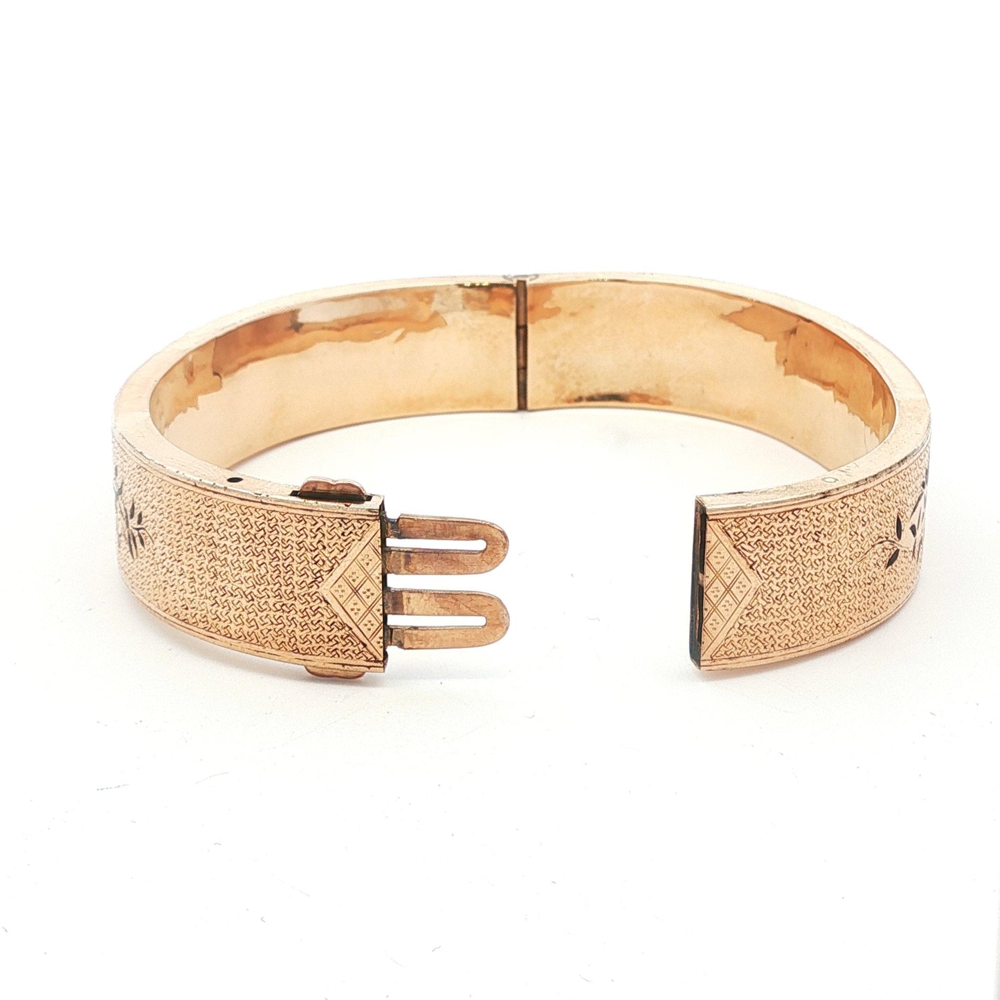 Victorian Taille d'Epargne Enameled 10K Hinged Bracelet