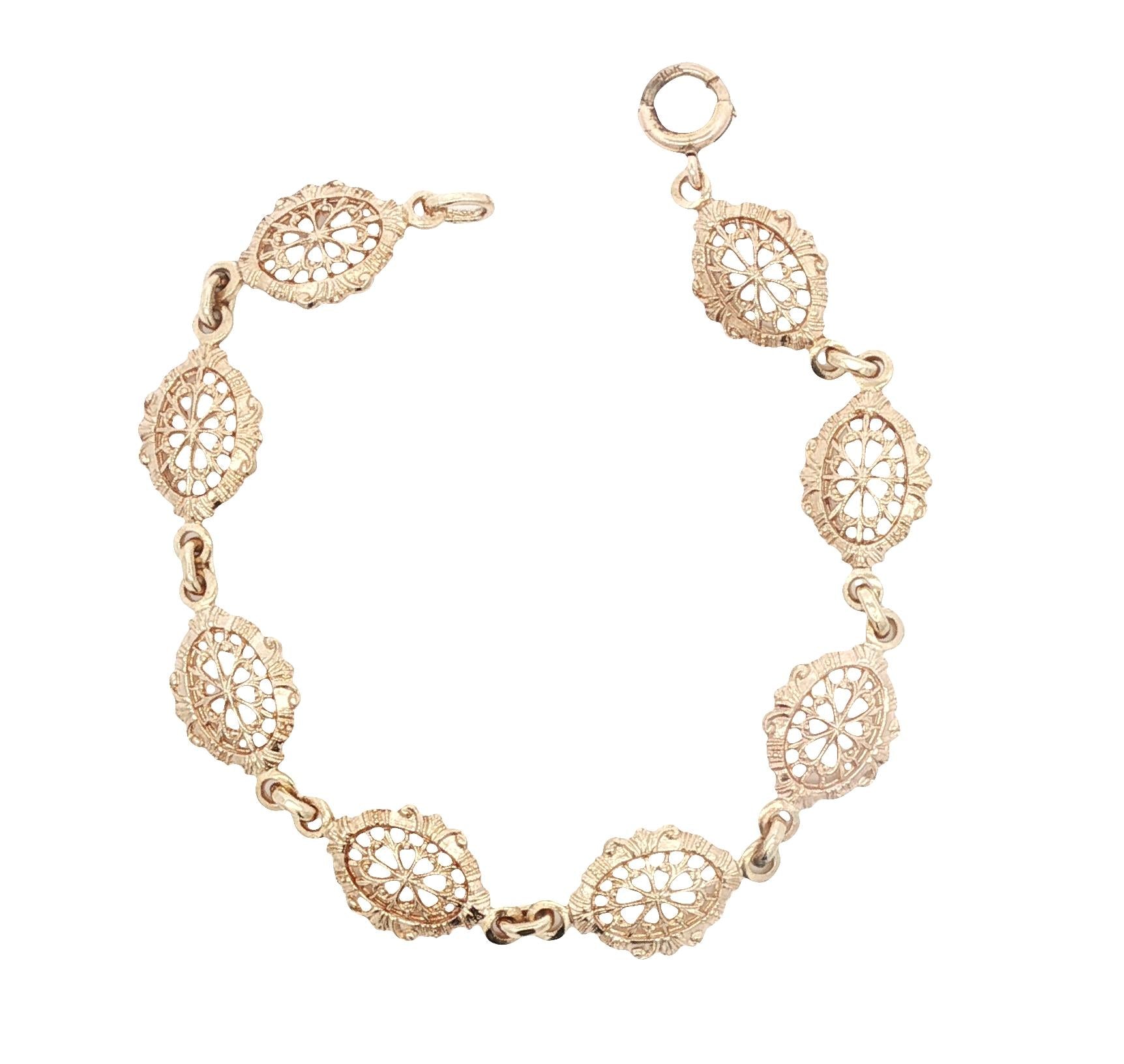Vintage 1960s 10K yellow gold Filigree Link Bracelet