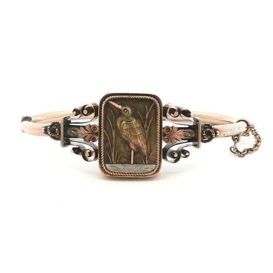 12 karat Multi Colored Gold Victorian Crane Hinged Bracelet