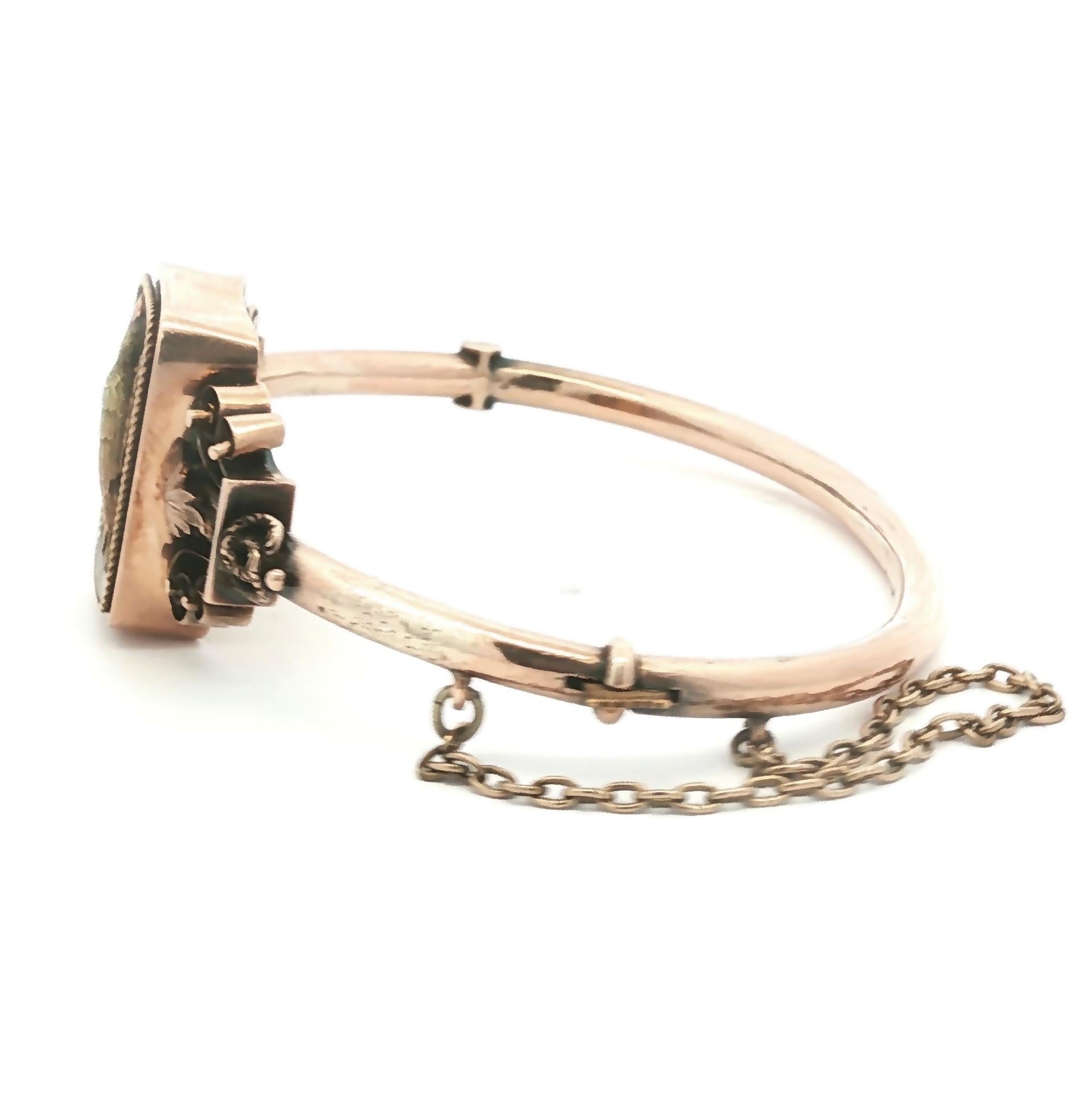 12 karat Multi Colored Gold Victorian Crane Hinged Bracelet