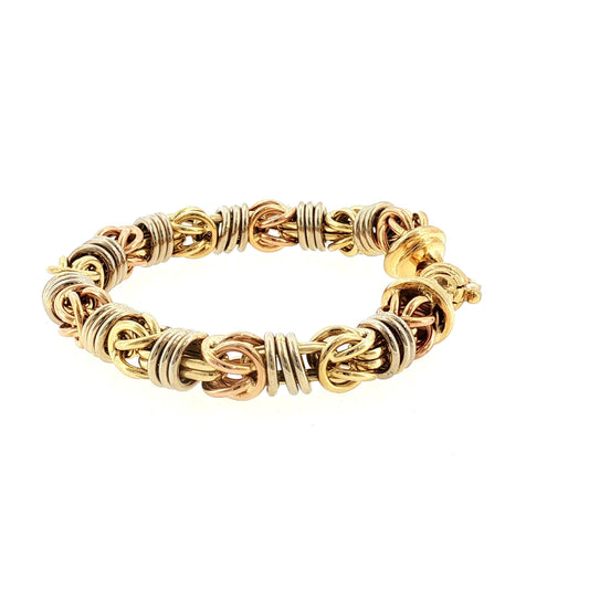 Mid Century Italian 18k Tri-Colored 8" Heavy Byzantine Bracelet